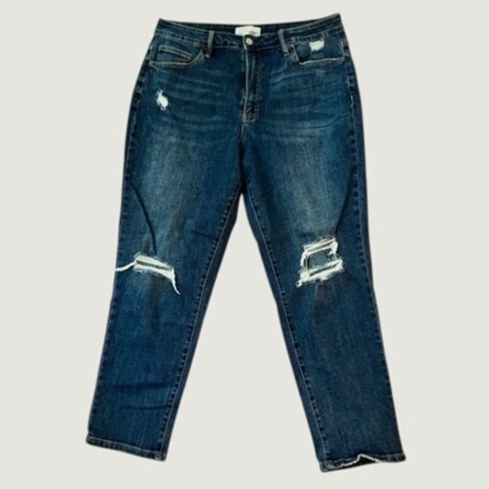 Vervet Jeans Dark Blue High Rise Distressed Raw Hem Straight Leg Size 32